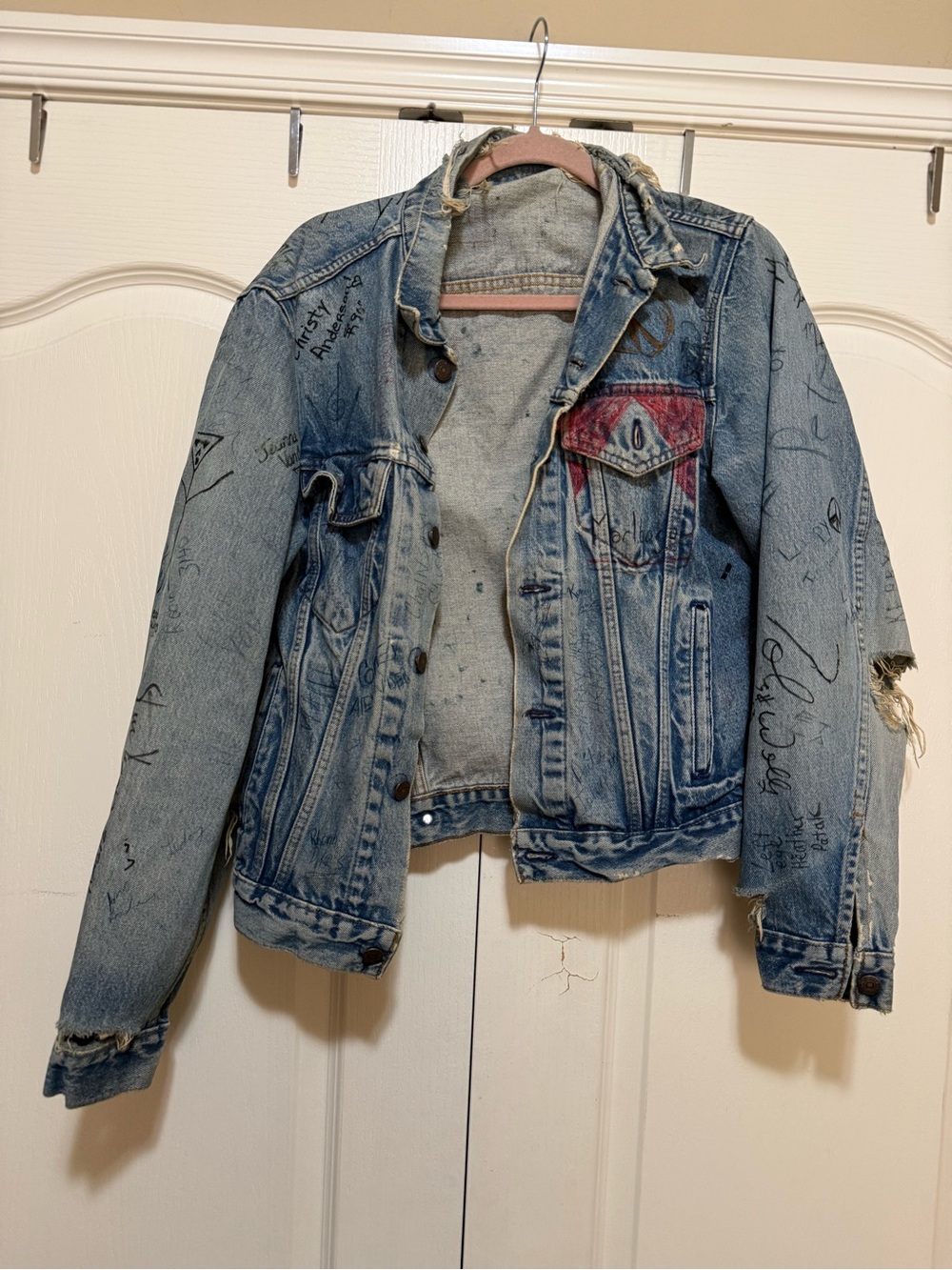 Levi's Light Blue Denim Jacket with Paint and Marker Details